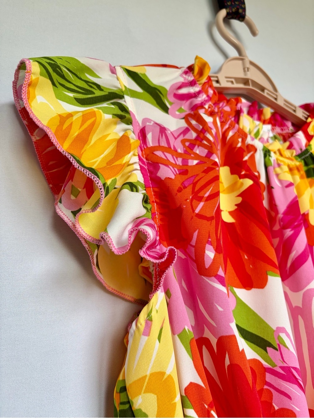 Ces Femme Womens M Bright Floral Dress Flutter Sleeve Tiered Resort - Picture 4 of 15